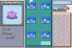 PC Daycare with Pokémon paired with Dittos.