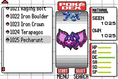 Pokédex showing 1024 Pokémon captured.